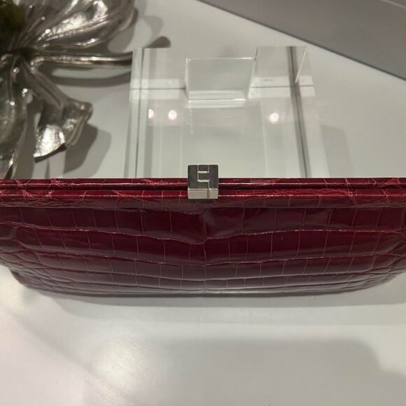 $3.9K LAMBERTSON TRUEX of TIFFANY & Co. 182 FRAMED CROCODILE CLUTCH_BERRY RED - Picture 3 of 9